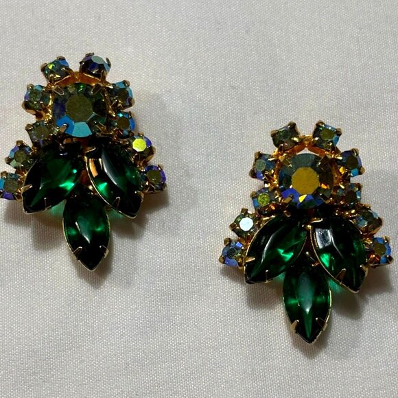 Juliana D & E Jewelry - Vintage Estate Juliana D & E Aurora Borealis -Deep Green Bug Earrings-Unique
